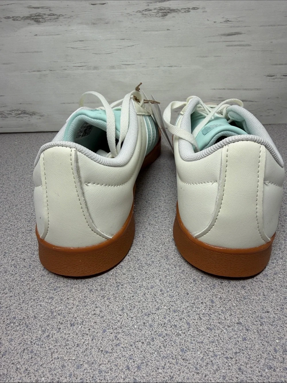 adidas Men’s Leather Sneakers in White & Light Blue with Gum Sole